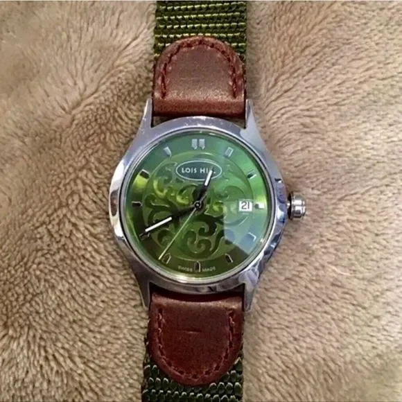 LOIS HILL Watch Green Face Green & Brown Band